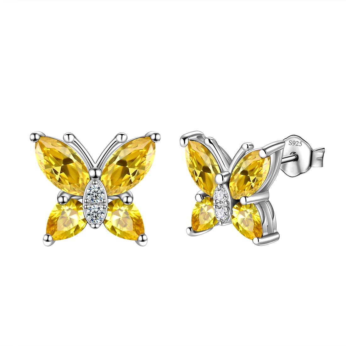 Aurora Tears Butterfly Earrings 925 Sterling Sliver November Birthstone Yellow Topaz Stud Animals Earrings Jewelry Gift for Women and Girls DE0160N