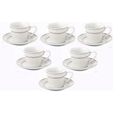 World Gifts Elegant Durable and Colorful Porcelain Espresso Cup and Saucer Set - 2 oz. Gold, Set of 6,