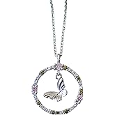 Butterfly Necklace with Pink and Green CZ Wreath in Sterling Silver 925