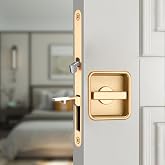 youthua Pocket Door Lock Hardware Set - Privacy Handle with Hidden Pull &amp; Recessed Latch, Fit for 1-3/8&rdquo; to 1-3/4&rdquo; The Thickof Wooden Doors (Golden, Square)