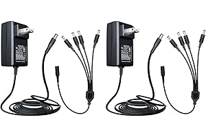 ANLINK 2 Pack 12V 2A 6ft Long Power Adapter, AC 100-240V to DC 12V 2A (2000mA) & 4-Way Power Splitter Cable for CCTV Security Camera/DVR/NVR/LED Strip Lights, UL Listed/FCC/CE Certificated