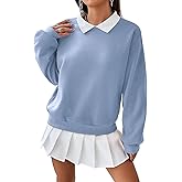 Remidoo Women's Contrast Collar Sweatshirt Casual Oversized Long Sleeve Pullover