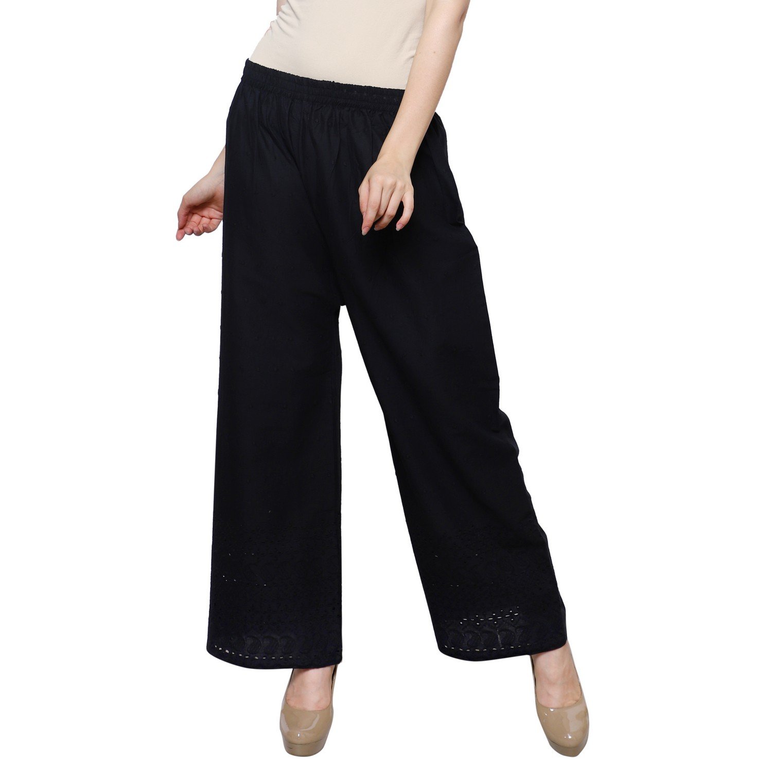 eldino regular fit women's rayon casual palazzo pants - black