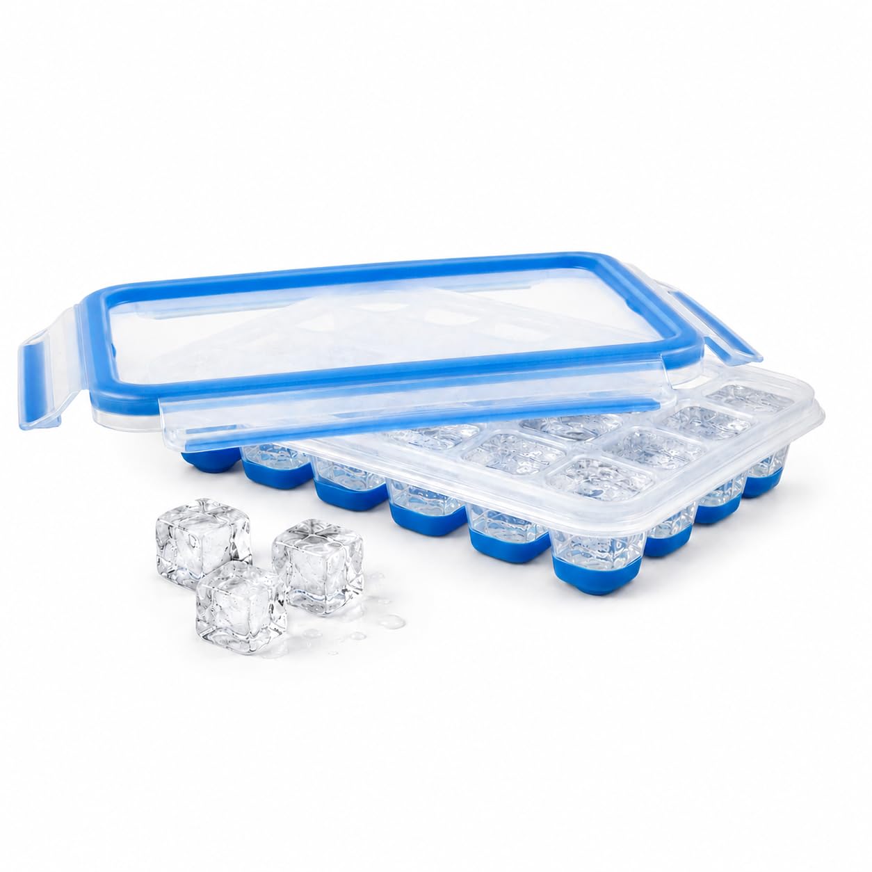 EMSA Clip & Close Frischhaltedose, Eiswürfelform, 22,6 x 16,5 x 4,9 cm, flexibler Boden, Aufbewahrungsbox, 100 Prozent dicht, spülmaschinen-, gefrier-, mikrowellenfest, Blau, Made in Germany, 514549