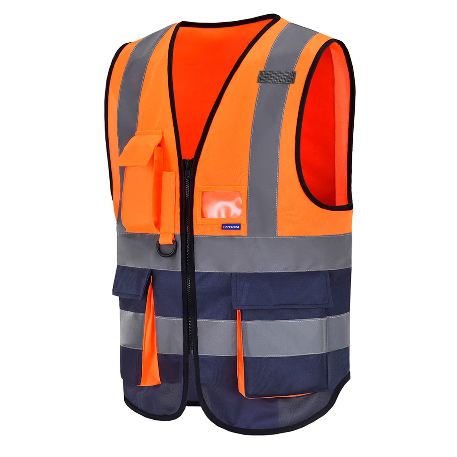 AYKRM Hi vis Vest Orange and Navy Zipper Front High Visibility Jacket Vest Hi Vis Executive Vest Waistcoat with Phone & ID Pockets, Orange&Navy — image 1