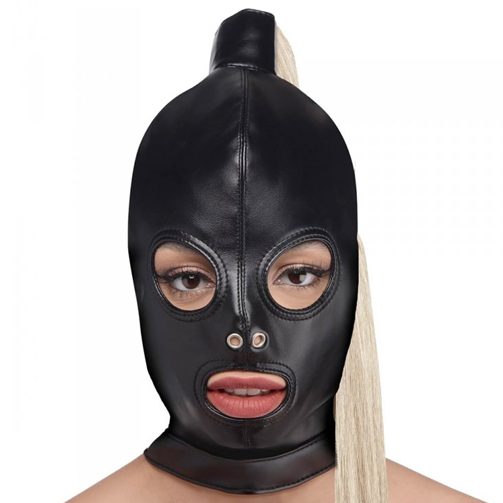 Black PU Leather Full Face Mask Punk Cosplay Face Cover Erotic Accessory Halloween Fancy Dress Costume Carnival Mask Sexy Headgear Horse-shaped Balaclava Hood Role Play Dress Up Costume for Adult