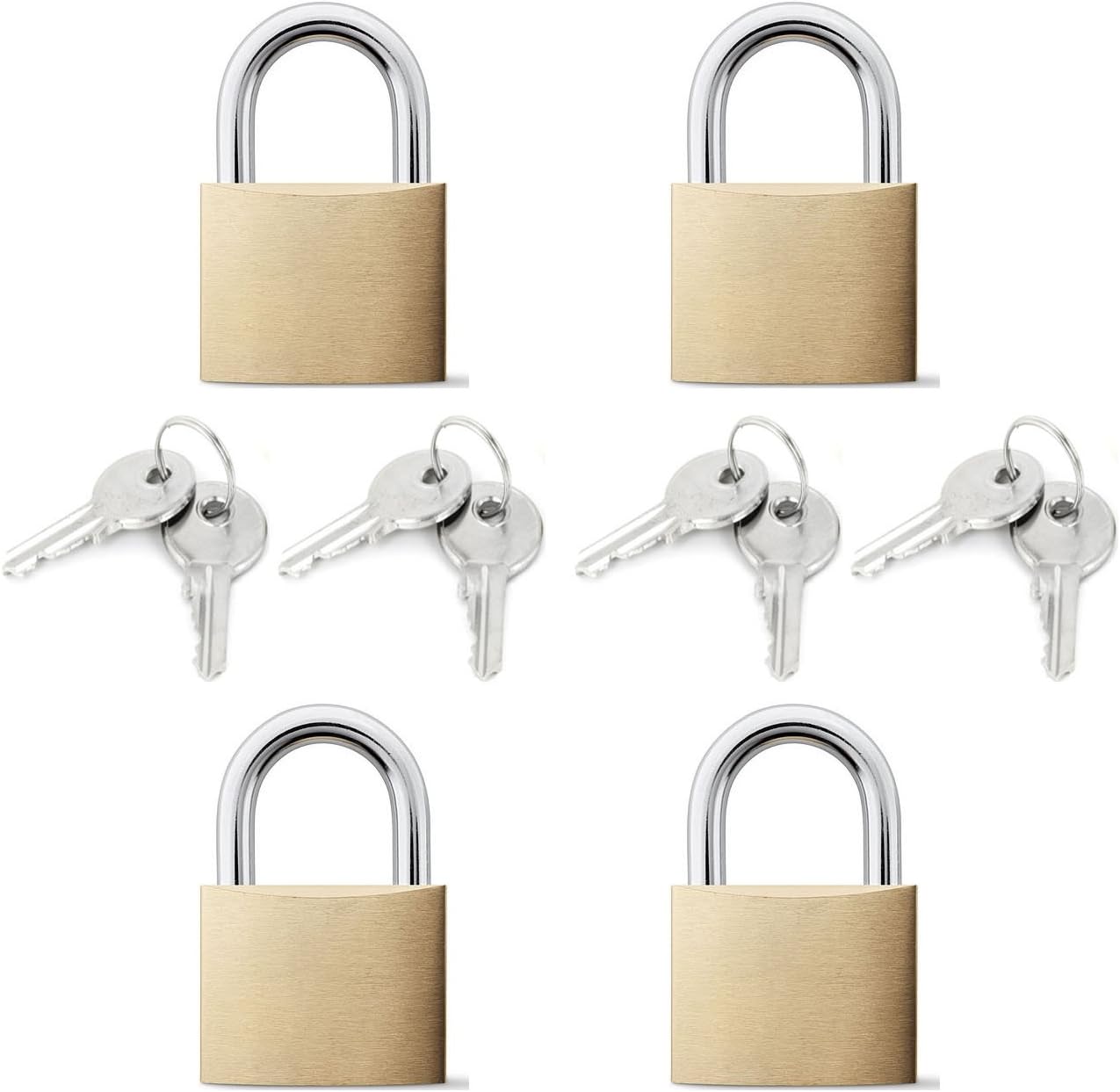 2 Sets of 2 Pack Brass Padlock (Total 4 Padlocks) 25MM with 2 Keys Each Lock, Safety and Secure Luggage, Carry On, Suitcase, Bags, Gate, Door, Toolbox