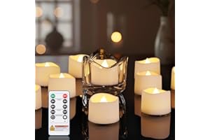 AMAGIC 12pcs Remote Timer Candles, 400+Hours Flickering Flameless Battery Operated LED Tea Lights Votive for Tabletop, Home T