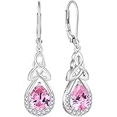 FJ Celtic Knot Dangle Drop Earrings 925 Sterling Silver Infinity Teardrop Leverback Earrings Birthstone Jewelry for Women