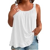 Eytino Women's Plus Size Tank Tops Summer Casual Scoop Neck Pleated Front Loose Flowy Sleeveless Cami Shirts(1X-5X)