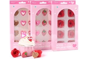 MILOVIN Edible Valentine Icing Decoration, Red Rose Icing Decoration, Royal Icing Heart Sprinkle, Strawberries Sugars Sprinkles for Cupcake Topper, Cake, Ice Cream, Macaron, Cookies and Chocolate.
