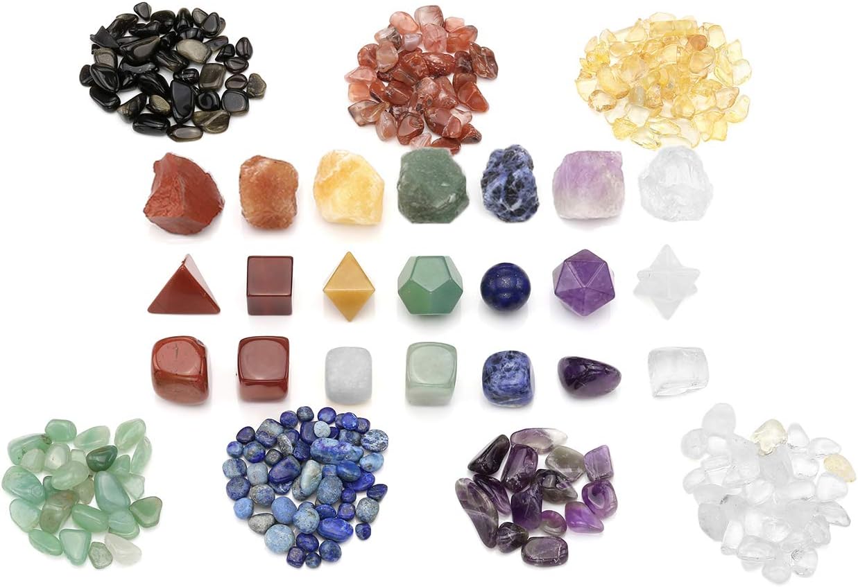 CrystalTears 7 Chakra Healing Crystals Kit Natural Gemstone Polished Tumbled Palm Stones,Chakra Symbol Holistic Balancing Stones,Raw Rough Stones,Chip Stones for Reiki,Yoga Meditation,Wicca,Therapy