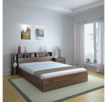 @home by Nilkamal Torrie King Size Bed with Box & Headboard Storage (Black)