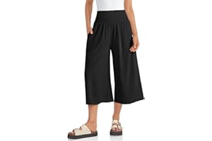 TARSE Womens Linen Palazzo Pants Boho High Waisted Wide Leg Casual Lounge Pant Trousers with Pockets- 19"/28" Inseam
