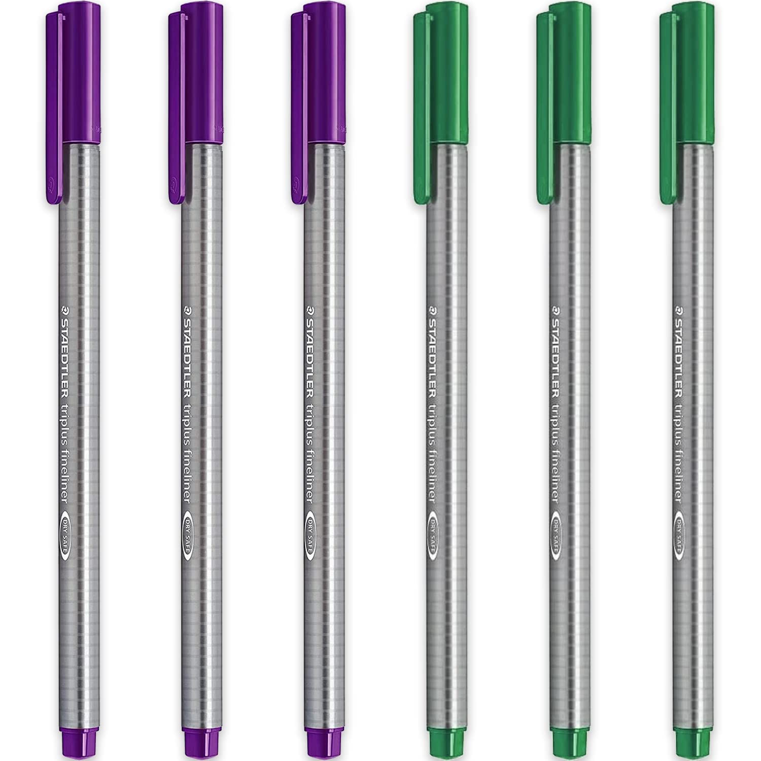 STAEDTLER 334 Triplus Fineliner Superfine Point Pens - 0.3mm - Violet & Green Ink - Pack of 6