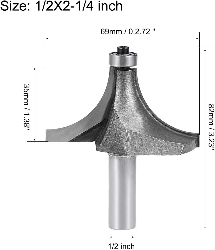 sourcing map Router Bit 1/2 Shank 2-1/4 inch Cutting Dia Round Over Corner 2 Flutes Tungsten Steel for Woodworking Milling Cutter Tool - Image 3