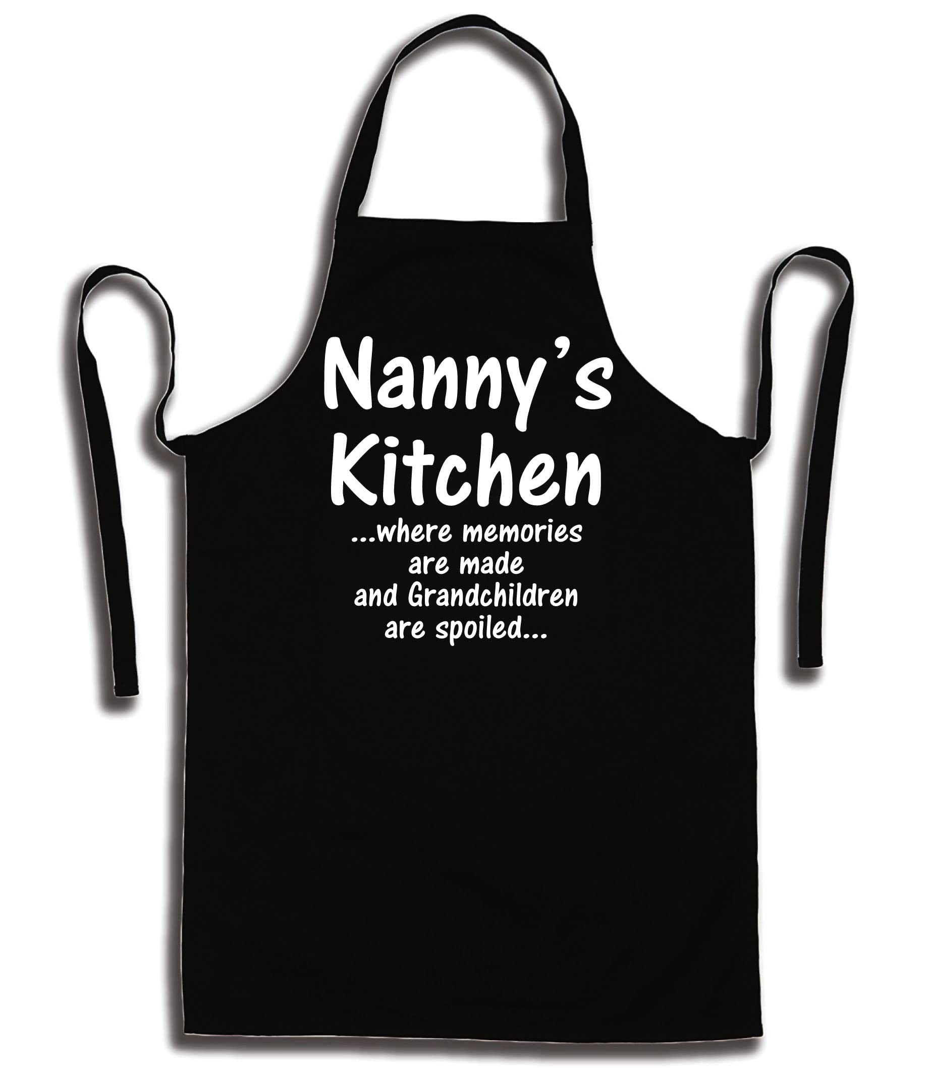 Nannys Kitchen Black Apron Grandma Gift - Great nan gift and ideal Nanny Chef Apron gift from the Grandchildren - Kitchen Gift for Grandma on mothers day - Birthday, Nans Apron Gift for grandma