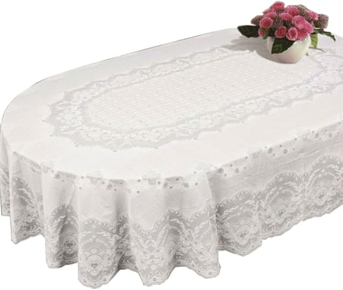 Table Cloth Cover Home Tablecloth Oval Rectangle Plastic Lace Pattern White Amazon.co.uk