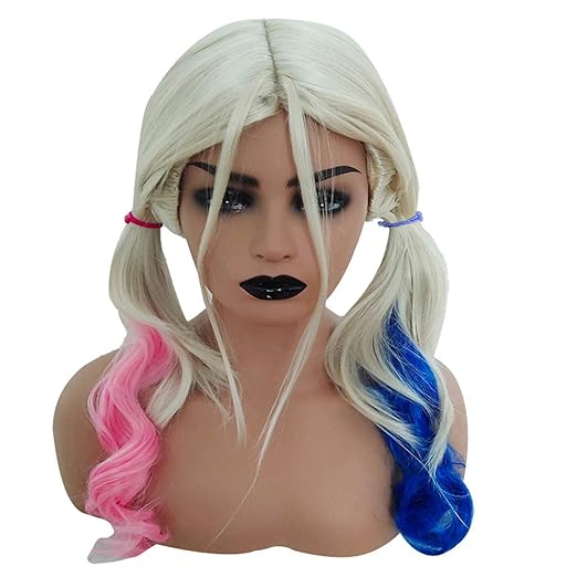 Vovotrade Synthetische Perücke des bunten Marvel Selbstmordkommandos Cosplay gelockte Art und Weise, einzigartige Persönlichk