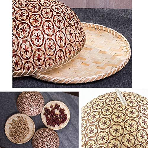 Coralpearl Bamboo Woven Food Dome Lid Cover, Keep out Flies Bugs and Table Serving Tray Storage Plate Platter with Handles for Picnic Party Bread Cake Pizza Dry Fruit Dessert Indoor Outdoor (Red) - Thumbnail 4