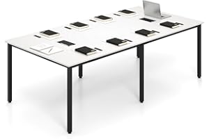 GOFLAME 8 FT Conference Room Table, Large Meeting Desk Seats up to 10 People, 2 Cable Grommets, Rectangle Seminar, Business Table, Training for Office, Boardroom, White + Black