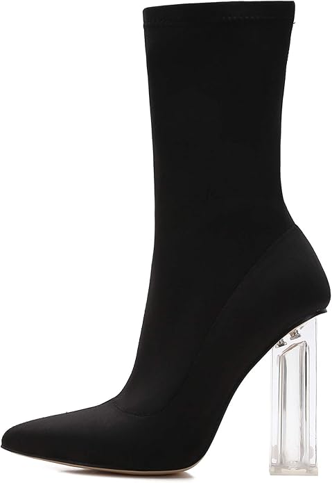 black booties with clear heel