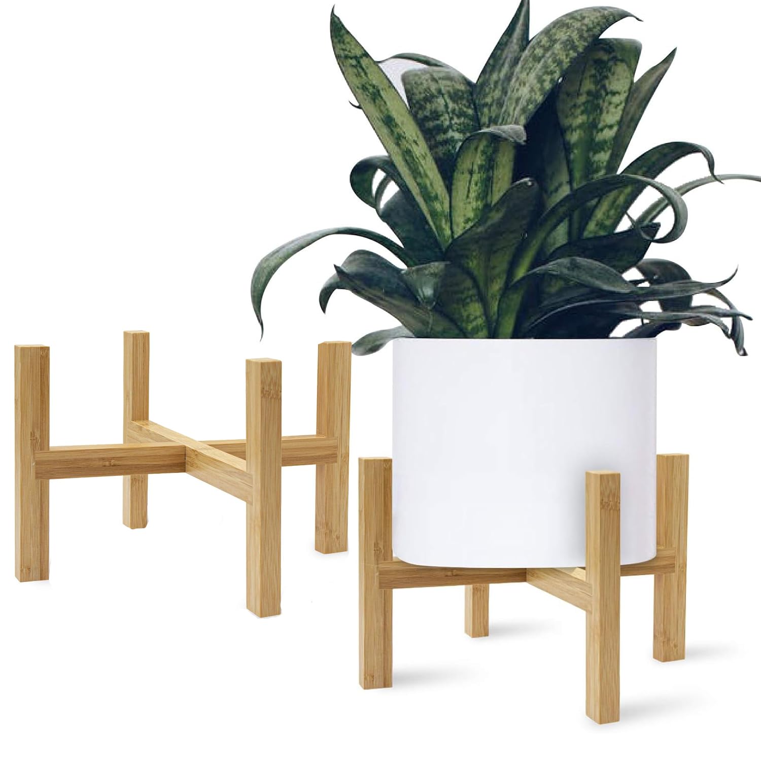 Photo 1 of DAORFAA Bamboo Plant Stand, Flower Potted Holder, up to 8 Inch Pot - Nature, Mid Century Modern (Pot Not Included) (2 Pack)
