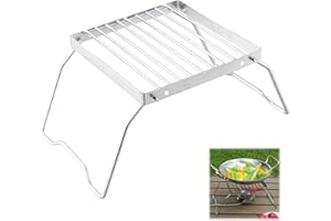 Tibapla Mini Folding Camping Grill, Portable 6.3 Inch Stainless Steel Campfire Grill Grate, Adjustable Height Camping Grill f