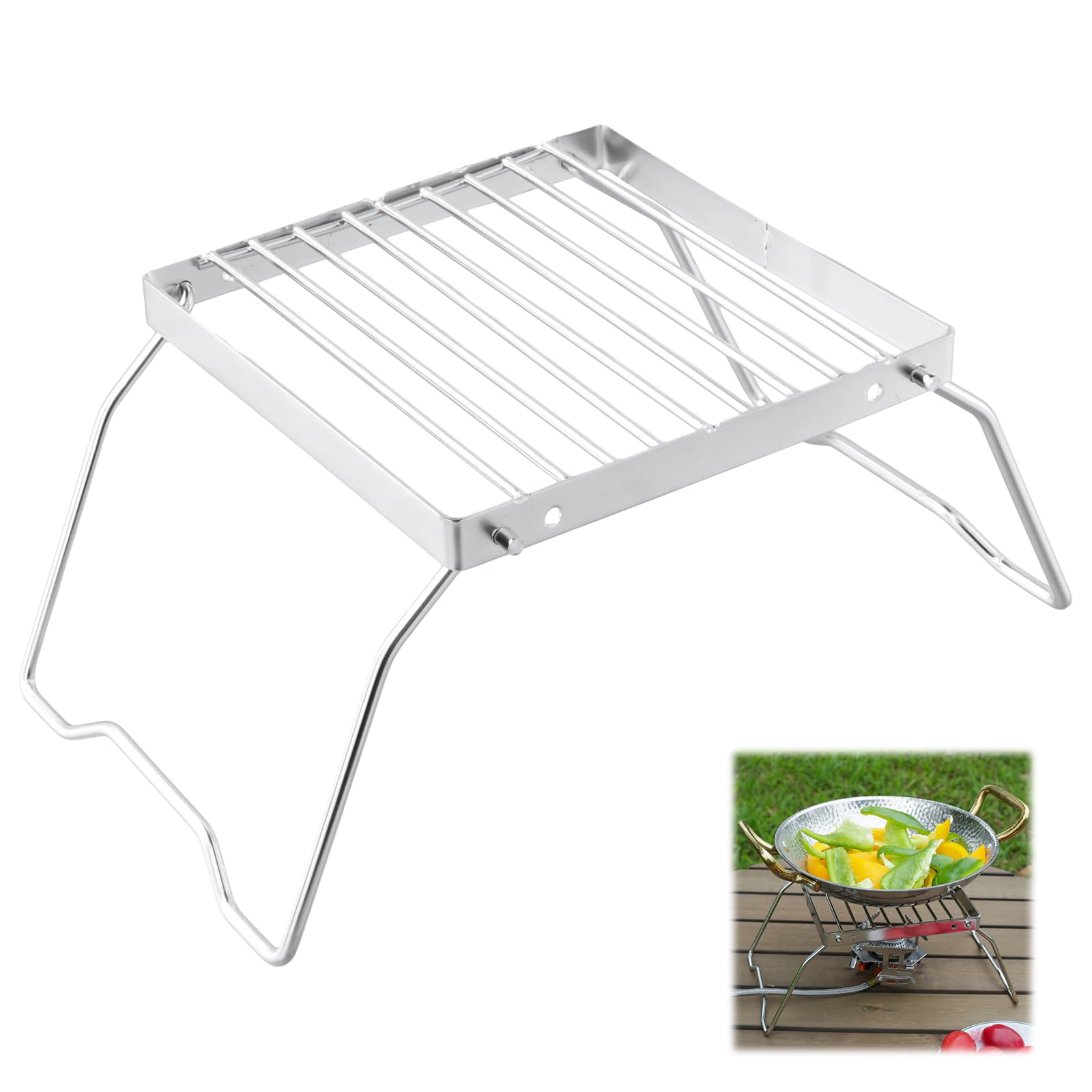 Folding Campfire Cooking Grill, Stainless Steel Foldable Stove Stand - Ultralight Charcoal Grate, Portable Grill Grid for Camping Hiking BBQ Fishing
