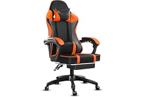 NTIIBCUY Ergonomic Gaming Chair with Footrest, PU Leather Video Game Chairs for Adults, 360°Swivel Adjustable Office Chair Gamer Chair, Comfortable Computer Chair for Heavy People, Orange