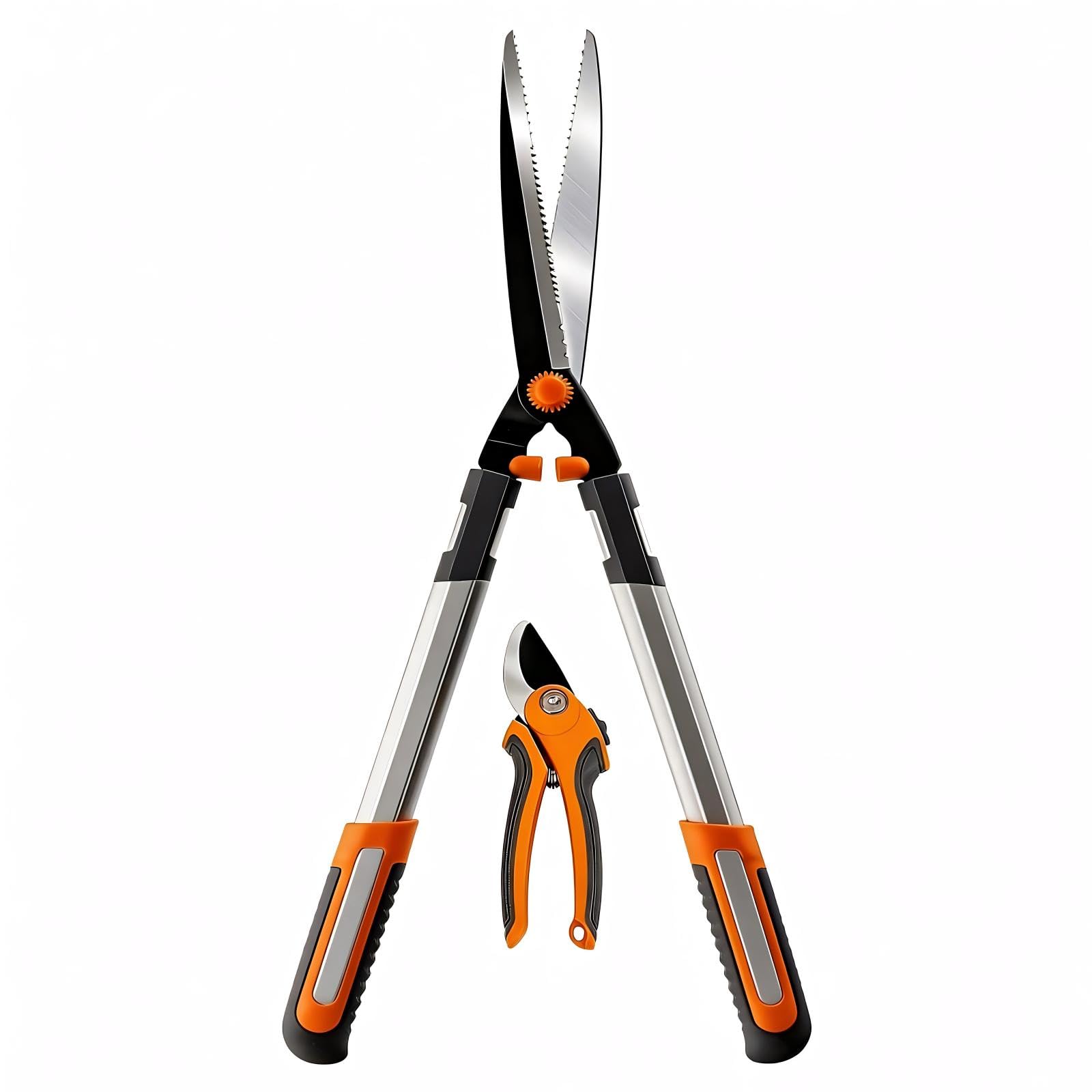 AIRAJ 61cm Garden Hedge Shears – Hardened Carbon Steel Wavy Blades, Anti-Rust Coating, Lightweight Ergonomic Hedge Shear for Trimming Hedges, Bushes, Boxwood, Grass & Borders