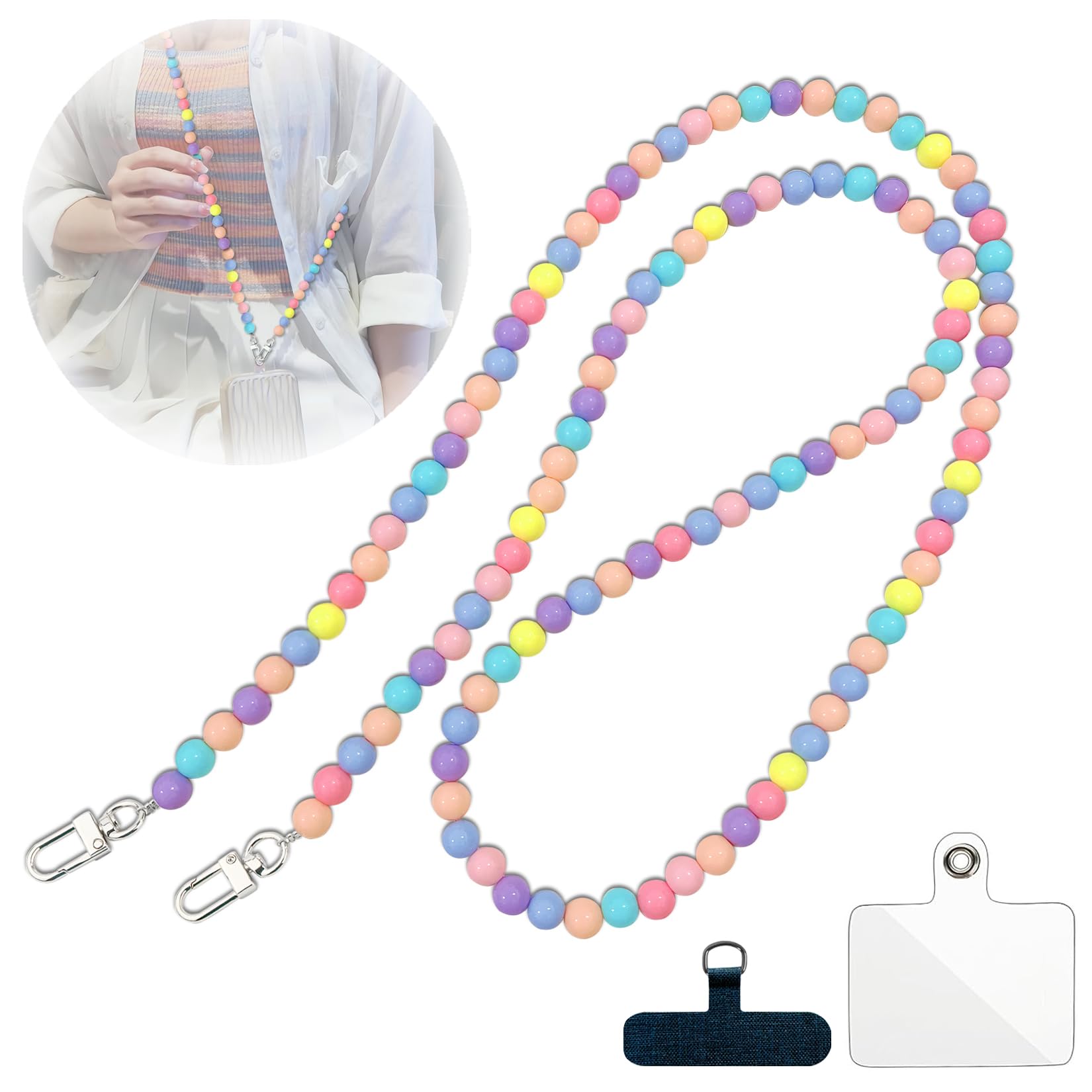 HiWODO Mobile Phone Lanyard Crossbody,Colourful Acrylic Beaded Phone Strap with Metal Buckle,iphone Lanyard Neck Strap Compatible with Most Smartphones Cases
