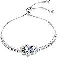 BISAER 925 Sterling Silver Blue Evil Eye Bracelet with Cubic Zirconia Hamsa Adjustable Chain Bracelets for Women