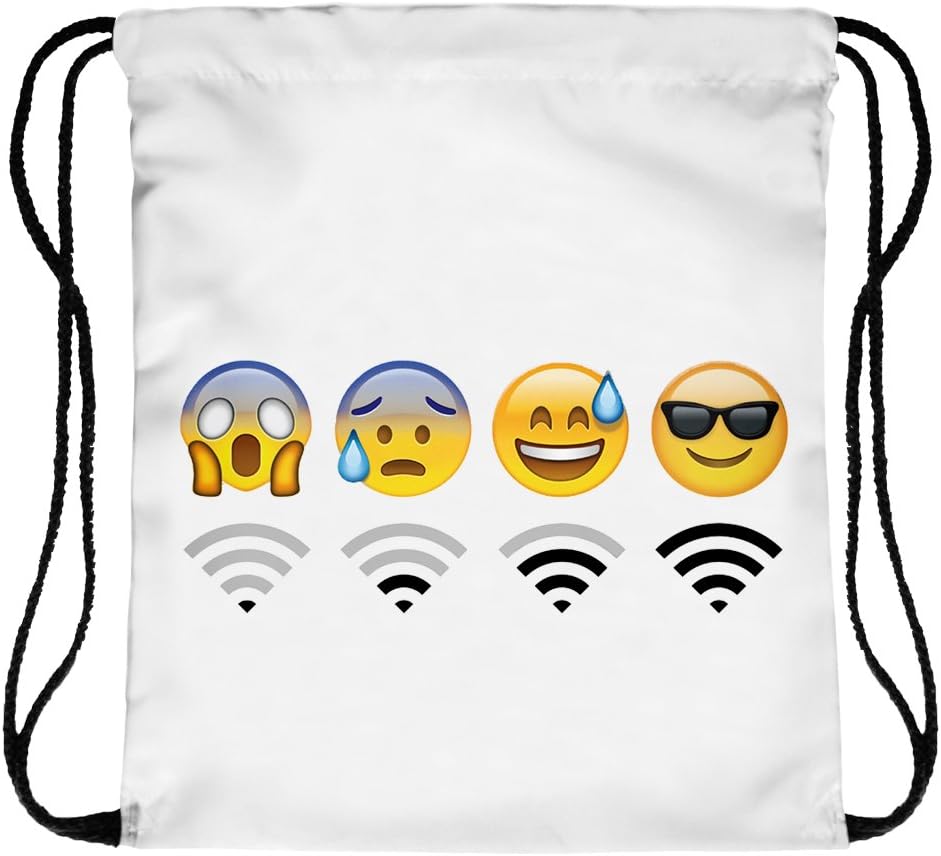 ocona© "Wifi" Gym Bag Emoji Emoticons Smileys Sports Bag Backpack Gymsack Stringbag Hipster Bag Shoulder bag, white