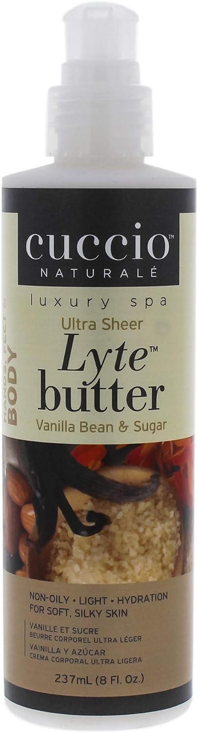 Cuccio Lyte Ultra Sheer Body Butter, Vanilla Bean & Sugar, 8 fl oz, Luxury Whipped Vegan Body Butter