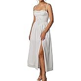 VKIHOC Summer Lace Midi Dress Spaghetti Strap Flowy A Line Slit Swing Dresses Sundresses for Women 2024 Casual Beach Vacation