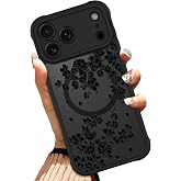OOK Black Floral Flowers Phone Case Made for iPhone 18 Pro Max 6.9 Inch | Compatible with MagSafe, Magnetic, Translucent Phone Cover, Soft TPU + Hard PC, Anti-Scratch, Shockproof, for Women