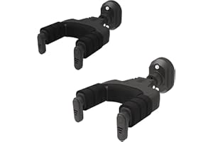 AUPHY Guitar Wall Hanger with Self-Locking Function & Swivel Mechanism,Universal Mount for All Headstock/Neck Widths, Classical, Acoustic, Electric Guitars, Bass, etc,2 Pack(Black Nylon)