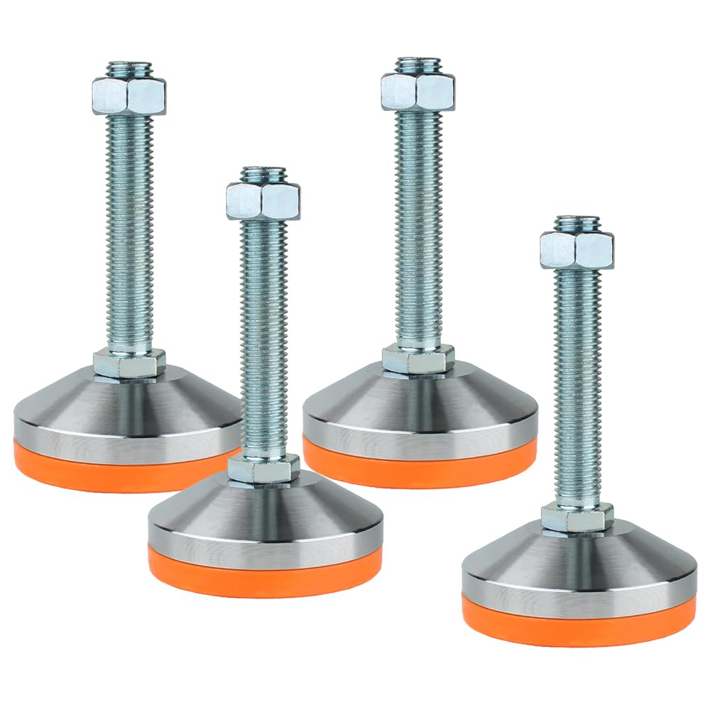 Photo 1 of WUEIBUZUDAO Heavy Duty Leveler Leg,Leveler Feet 3.14" Dia Base,Adjustable Leveling feet M16 Thread, 2600 Lb Capacity,Capacity for Workbench, Machine, Cabinet, More ?D80xM16xH100,4 Pack,Orange?