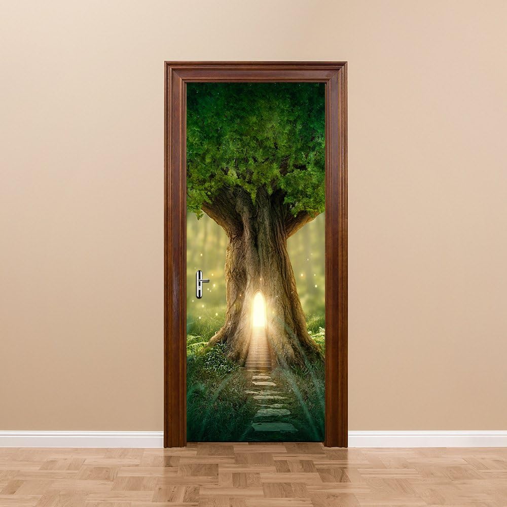 NANA SHENGJIAYI 3D Door Wall Mural Wallpaper Stickers Vinyl Removable Decals for Home 30.3" x 78.7"(77x200cm), 2 Pcs.（Fantasy Tree）: Home & Kitchen