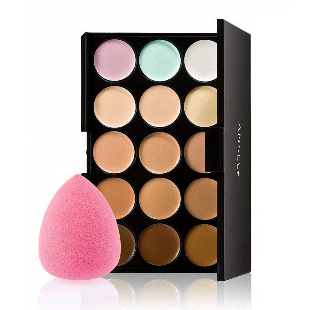 Concealer Palette, Anself 15 Colors Makeup Cream Facial Camouflage Concealer Palette with Sponge Puff Oval & Makeup Brush for Christmas Gift : Beauty