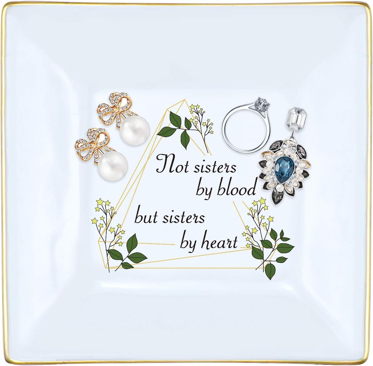 Mainbead Jewelry Dish Ring Dish Trinket Dish for Bridal Shower Gifts Home Decor Birthday Wedding Gift for Mom Girlfriend for Couple (NOT Sisters by Blood BUT Sisters by Heart)