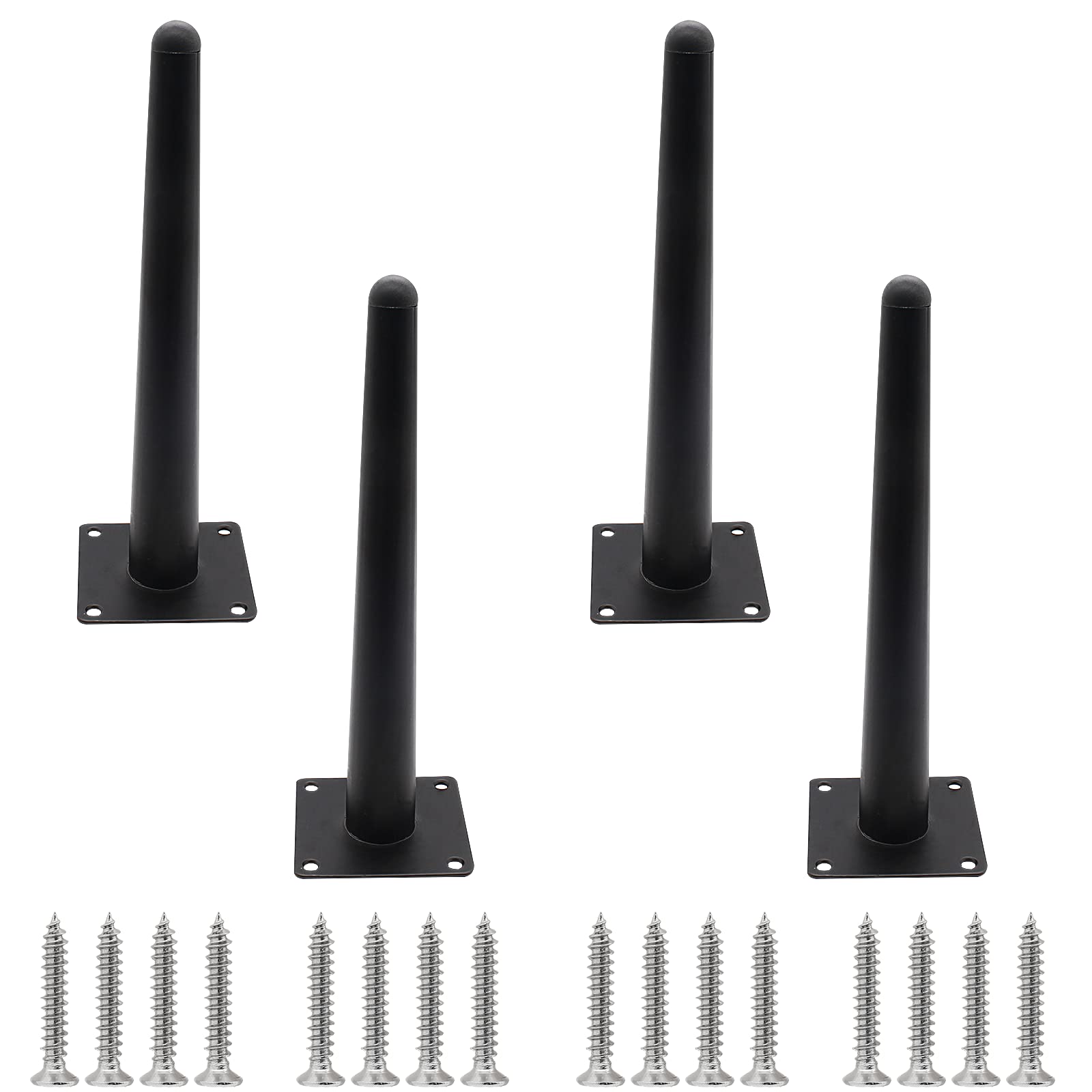 Cjueiom 10 Inch / 25cm Straight Furniture Legs Black Sofa Legs Set of 4, Mid-Century Couch Legs Heavy Duty Coffee Table Legs, Tapered Chair Feet Metal Cabinet Legs Replacement for Cupboard Ottoman