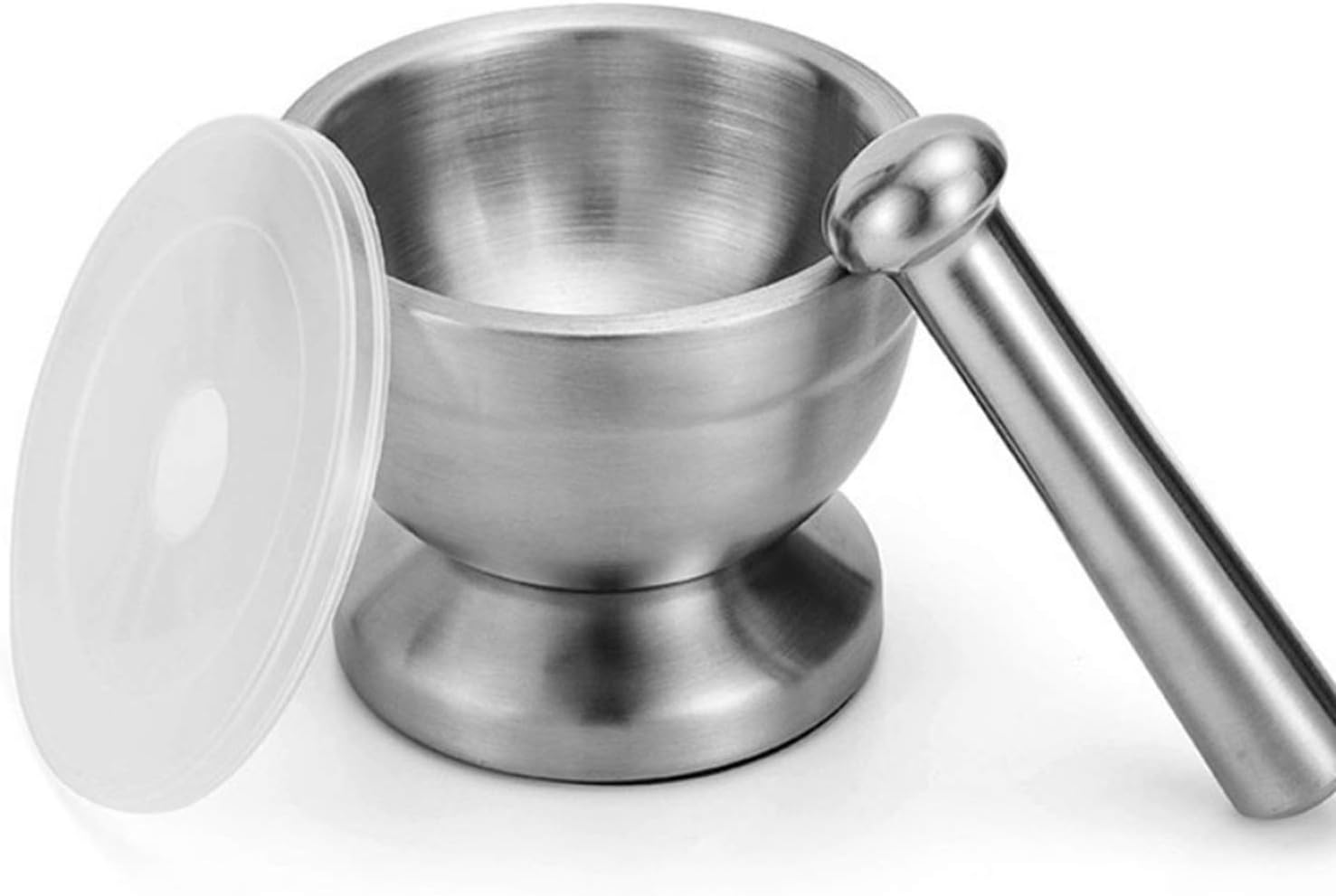 Bekith Mortar and Pestle Sets 18/8 Brushed Stainless Steel Spice Grinder Pill Crusher Molcajete Herb Bowl: Kitchen & Dining