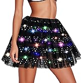 Jewemia Women's LED Tutu Skirt Light Up Tutus Glow Sequin Polka Dots Skirts 4 Layered Tulle Tutu Party Rave Costume for Women