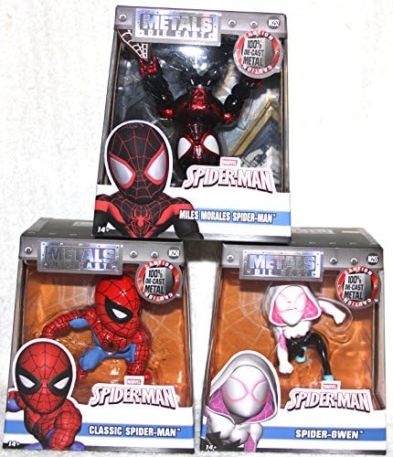 JADA Set of 3 DIE CAST METAL 4" Figures: SPIDER-MAN, Spider-gwen, Miles Morales spider-man