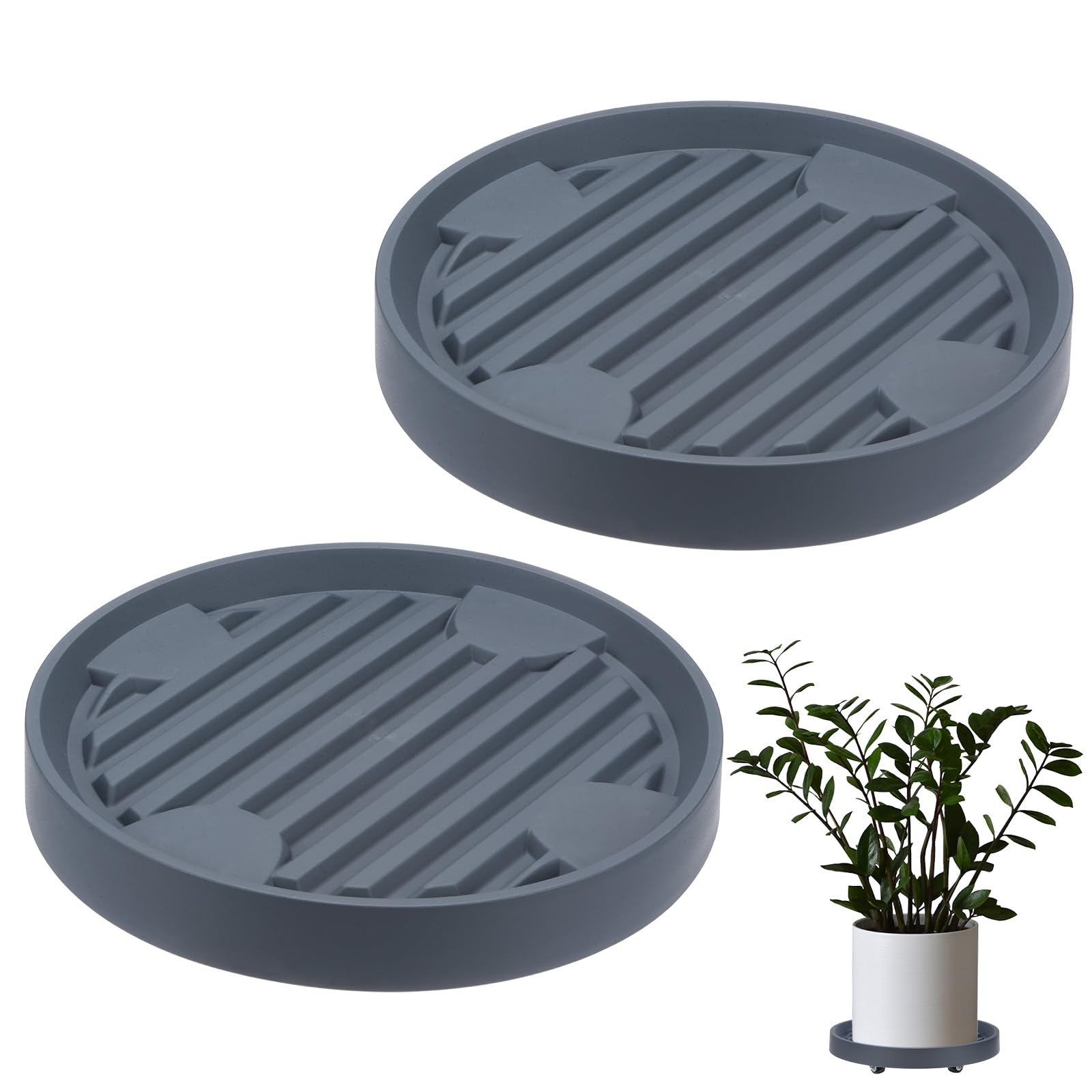 M METERXITY 2-Pack Plant Stand with Wheels, 28cm Round Plant Dolly with Hidden Rolling Casters for Indoor/Outdoor Flower Pot/Garden Planter, 360° Plant Pallet Trolley [132lbs, Grey]