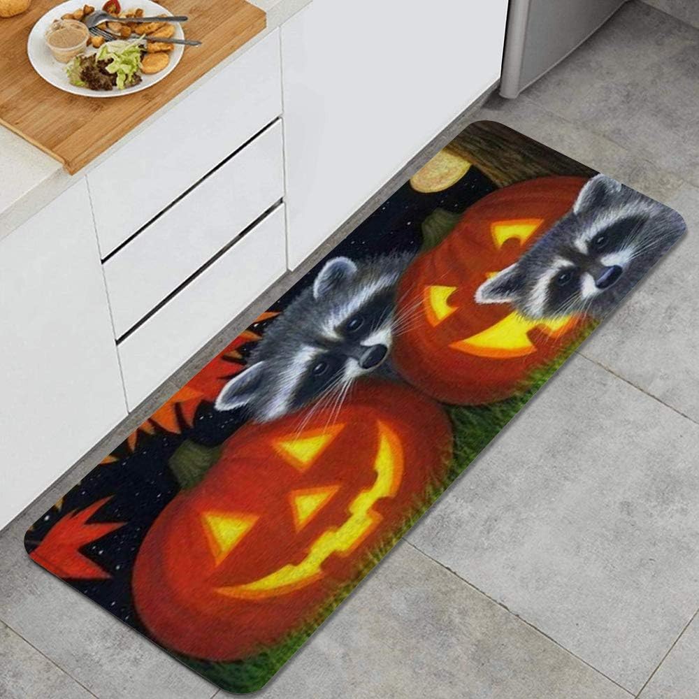 VAMIX Kitchen Rug,Halloween Raccoons Pumpkins,Design Anti Fatigue