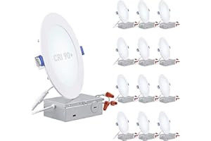 TORCHSTAR Basic Series 12-Pack 6 Inch Ultra-Thin LED Recessed Lighting with Junction Box, CRI90, Aluminum, 5000K Daylight, 5%-100% Dimmable Slim Recessed Downlight, 12W 1100LM, ETL and Energy Star