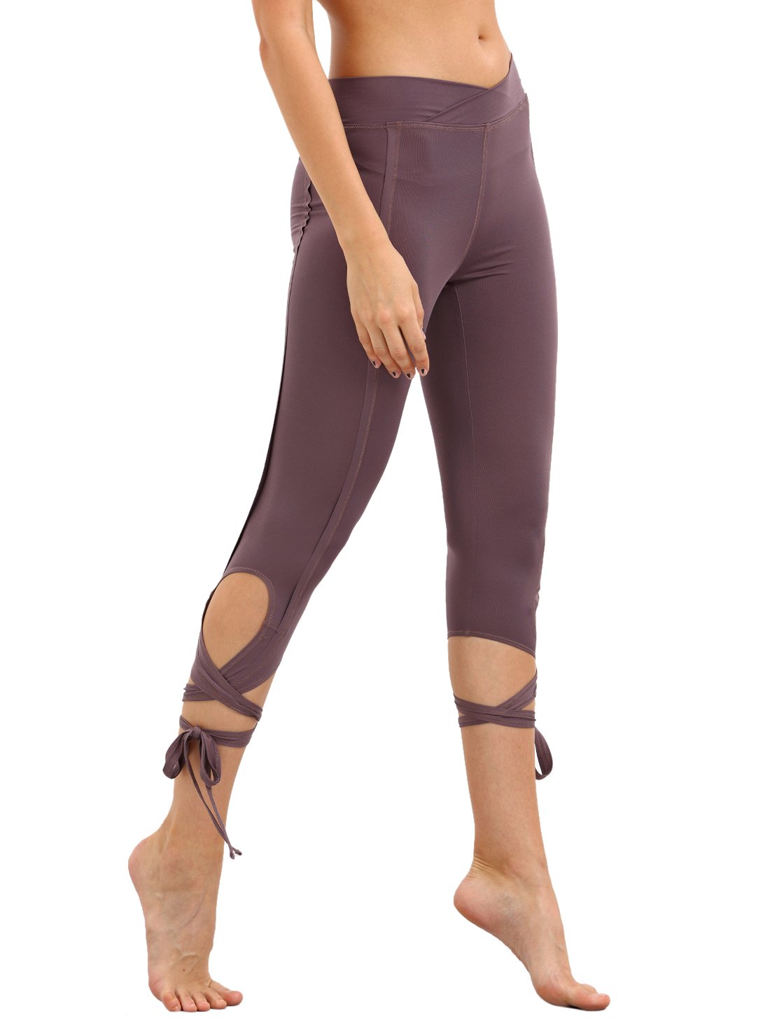 SweatyRocks Women Legging Cutout Tie Cuff Slim Yoga Pants Jogger Workout Tights, Purple, Large